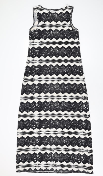 Topshop Womens White Geometric Polyester Maxi Size 12 Scoop Neck Pullover