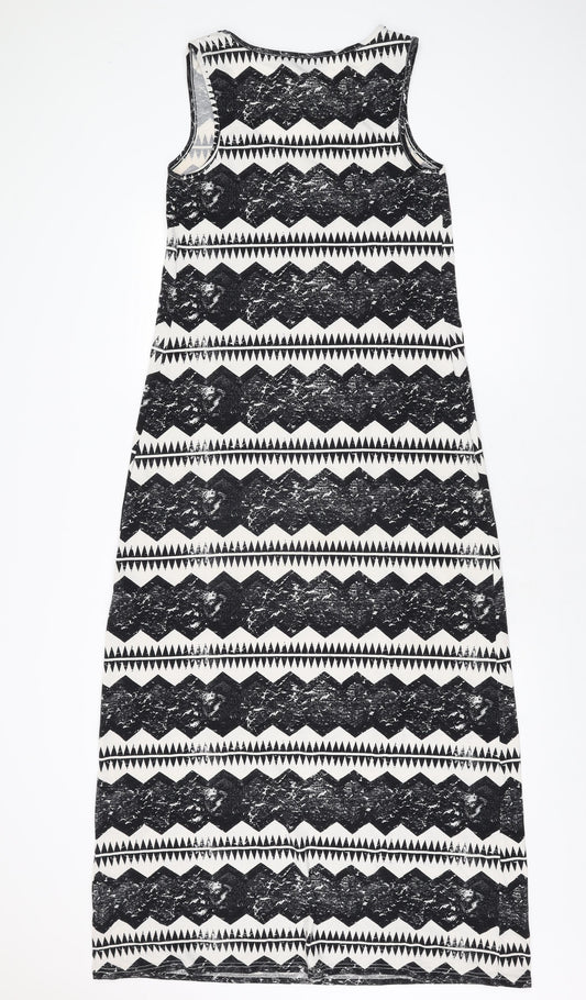 Topshop Womens White Geometric Polyester Maxi Size 12 Scoop Neck Pullover