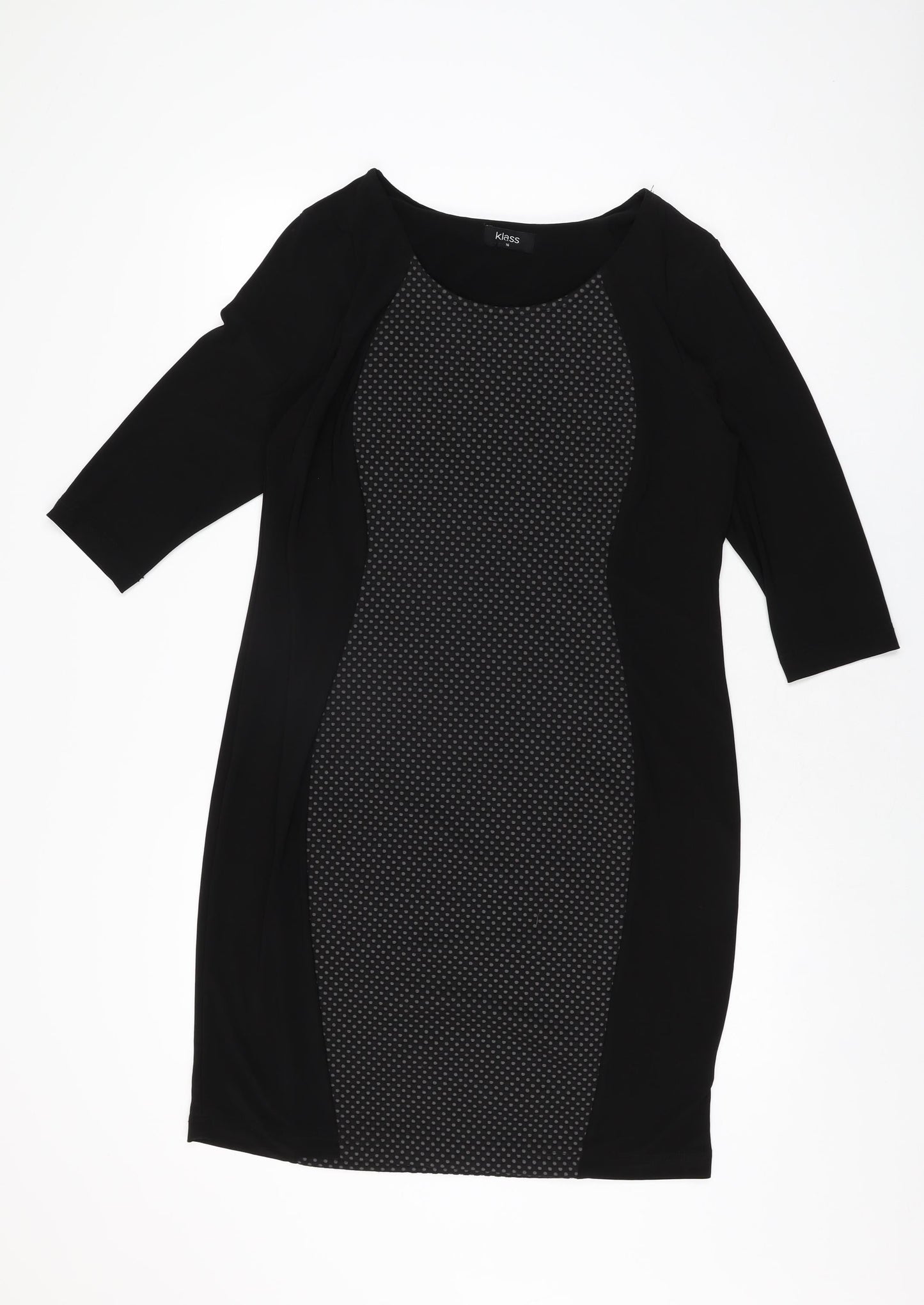 Klass Womens Black Geometric Polyester Bodycon Size 16 Round Neck Pullover