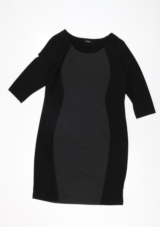 Klass Womens Black Geometric Polyester Bodycon Size 16 Round Neck Pullover