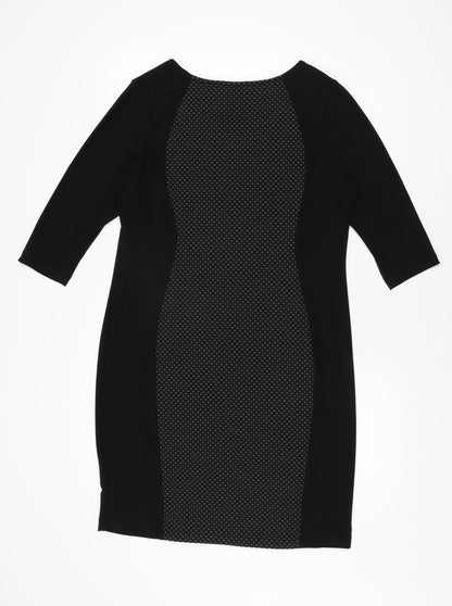 Klass Womens Black Geometric Polyester Bodycon Size 16 Round Neck Pullover