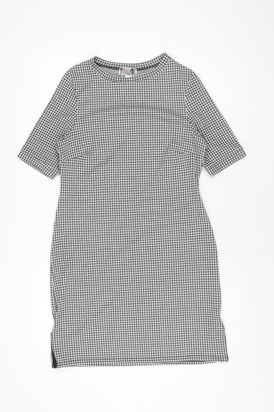 Lipsy Womens Grey Houndstooth Polyester Shift Size 10 Round Neck Pullover