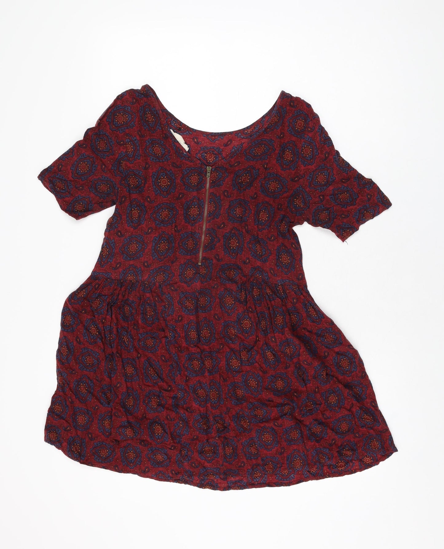 Staring at Stars Womens Red Geometric Viscose Mini Size XS Scoop Neck Zip