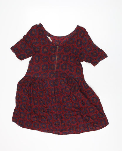 Staring at Stars Womens Red Geometric Viscose Mini Size XS Scoop Neck Zip