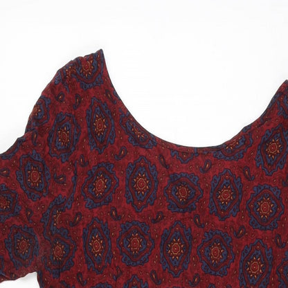 Staring at Stars Womens Red Geometric Viscose Mini Size XS Scoop Neck Zip
