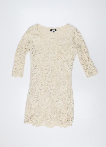Bikbok Womens Ivory Floral Polyester Mini Size XS Round Neck Pullover