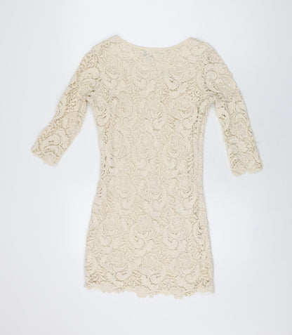Bikbok Womens Ivory Floral Polyester Mini Size XS Round Neck Pullover