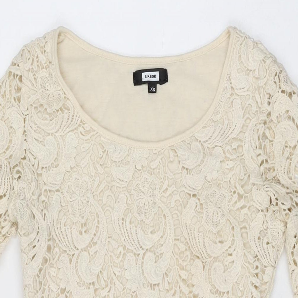 Bikbok Womens Ivory Floral Polyester Mini Size XS Round Neck Pullover