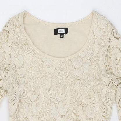Bikbok Womens Ivory Floral Polyester Mini Size XS Round Neck Pullover