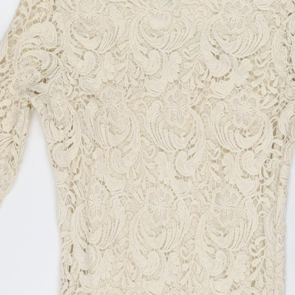 Bikbok Womens Ivory Floral Polyester Mini Size XS Round Neck Pullover