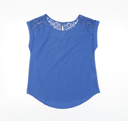 E&M Womens Blue Polyester Basic T-Shirt Size S Round Neck