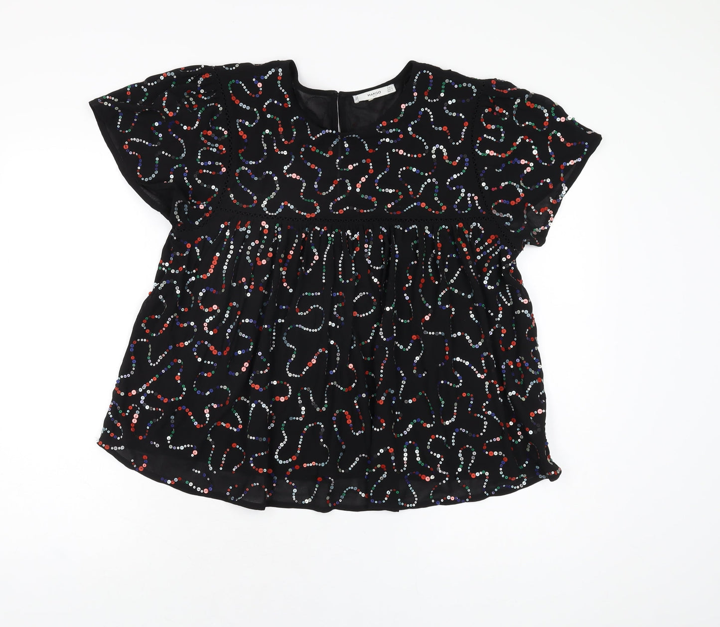Womens UK Size L Mango Black Basic T-Shirt