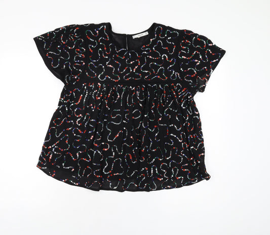 Womens UK Size L Mango Black Basic T-Shirt