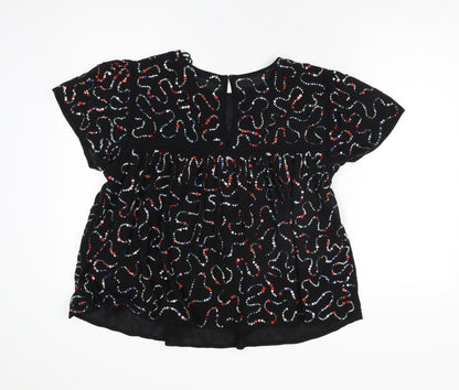 Womens UK Size L Mango Black Basic T-Shirt