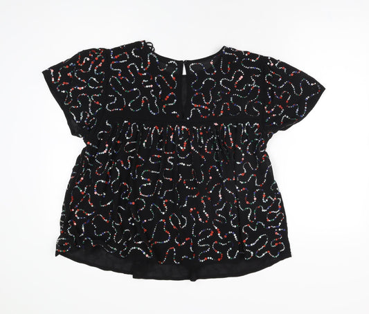 Womens UK Size L Mango Black Basic T-Shirt