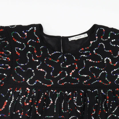 Womens UK Size L Mango Black Basic T-Shirt