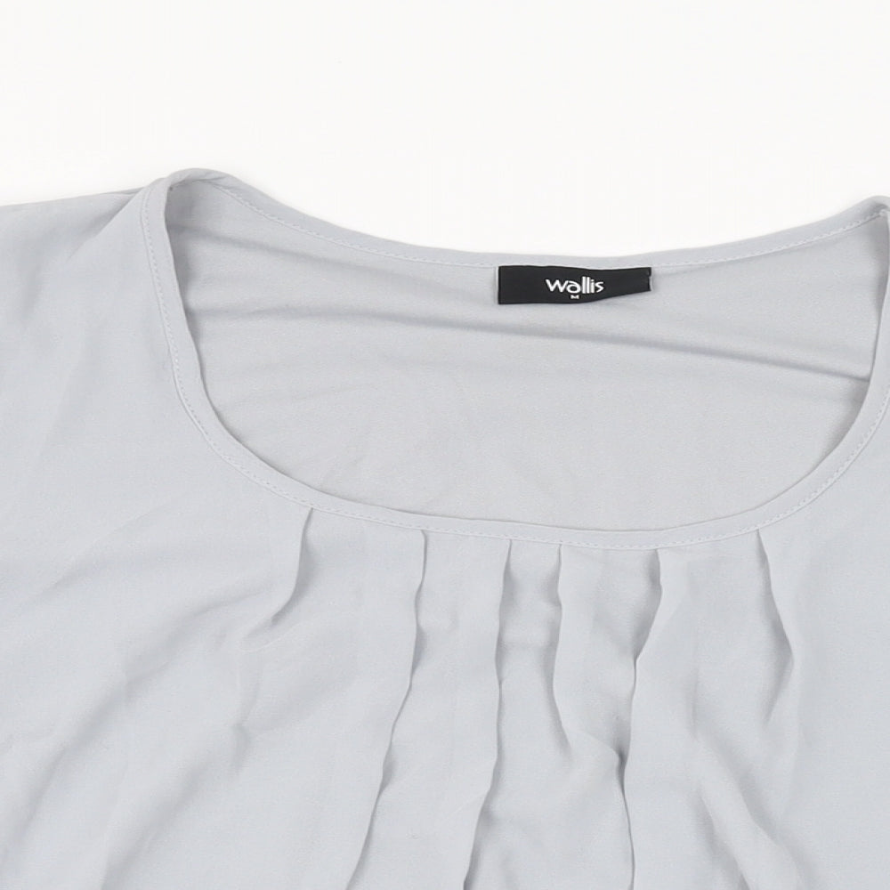 Wallis Womens Grey Polyester Basic Blouse Size M Scoop Neck