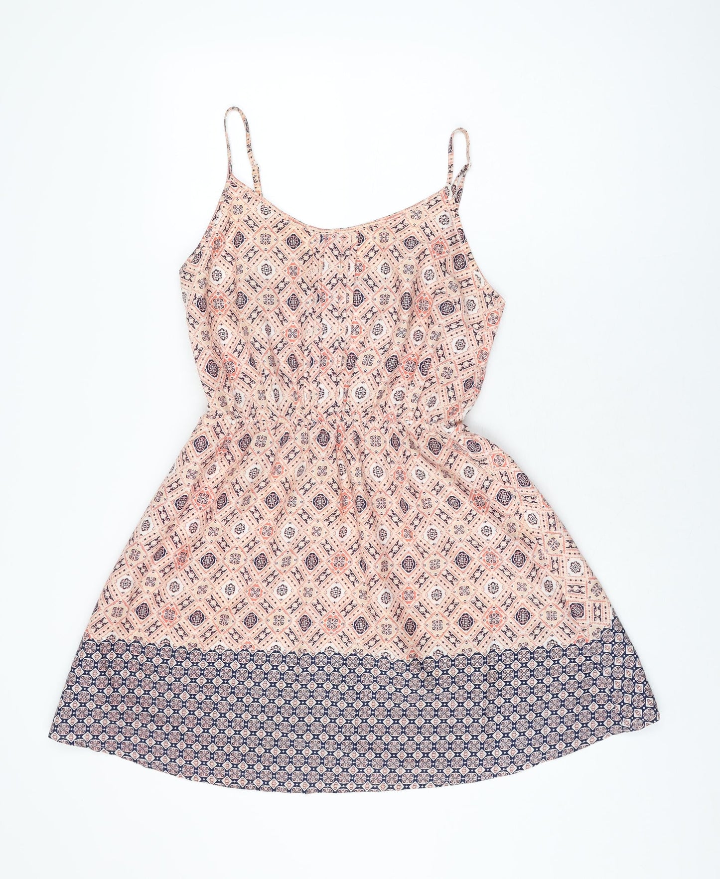 New Look Womens Pink Geometric Polyester Skater Dress Size 10 Scoop Neck Pullover