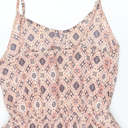 New Look Womens Pink Geometric Polyester Skater Dress Size 10 Scoop Neck Pullover