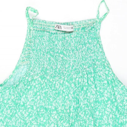Zara Womens Green Floral Viscose Shift Size M Square Neck Pullover