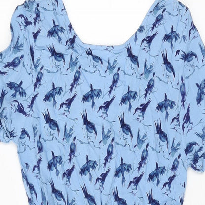 Pretty Vacant Womens Blue Geometric Rayon A-Line Size 8 Round Neck Zip