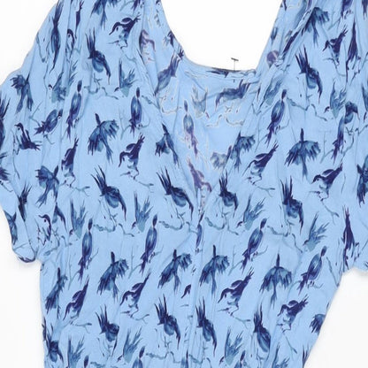 Pretty Vacant Womens Blue Geometric Rayon A-Line Size 8 Round Neck Zip