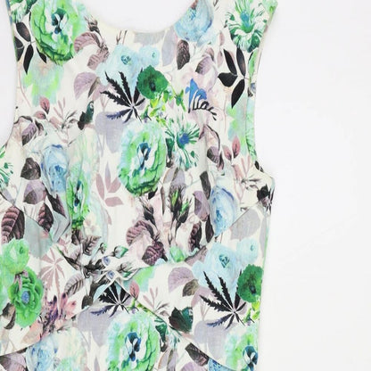 Louche Womens Multicoloured Floral Cotton Pencil Dress Size 10 Boat Neck Zip