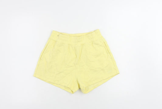Hollister Womens Yellow Cotton Sweat Shorts Size S L4 in Regular - Elastic Waist