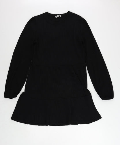 Stradivarius Womens Black Polyester Jumper Dress Size L Round Neck Pullover