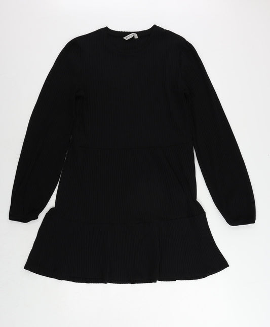 Stradivarius Womens Black Polyester Jumper Dress Size L Round Neck Pullover