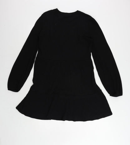 Stradivarius Womens Black Polyester Jumper Dress Size L Round Neck Pullover