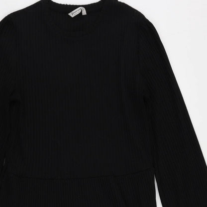 Stradivarius Womens Black Polyester Jumper Dress Size L Round Neck Pullover