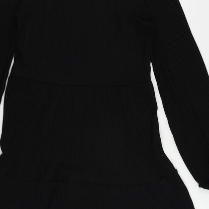 Stradivarius Womens Black Polyester Jumper Dress Size L Round Neck Pullover