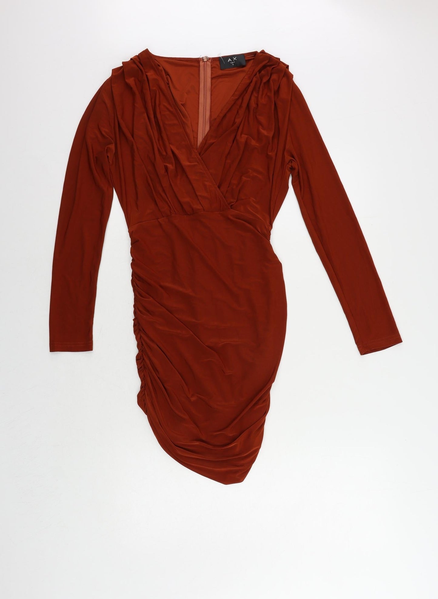AX Paris Womens Brown Polyester Bodycon Size 12 V-Neck Zip - Ruched