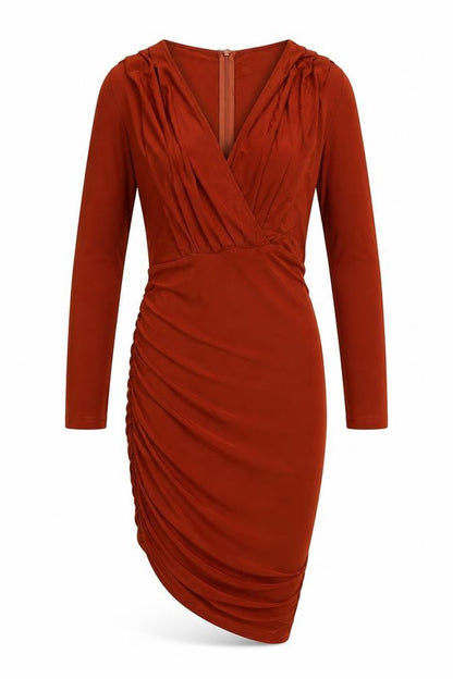 AX Paris Womens Brown Polyester Bodycon Size 12 V-Neck Zip - Ruched
