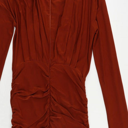 AX Paris Womens Brown Polyester Bodycon Size 12 V-Neck Zip - Ruched