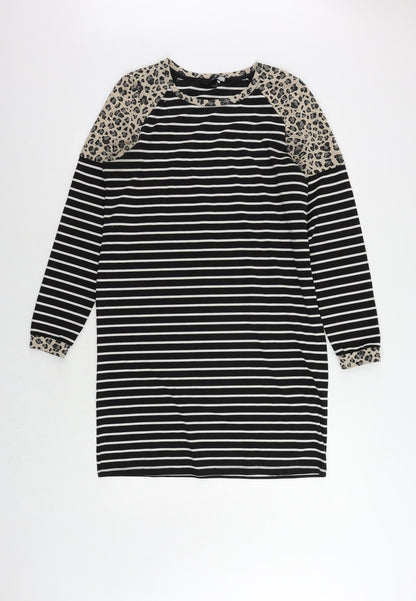 VERO MODA Womens Black Striped Polyester Jumper Dress Size M Round Neck Pullover