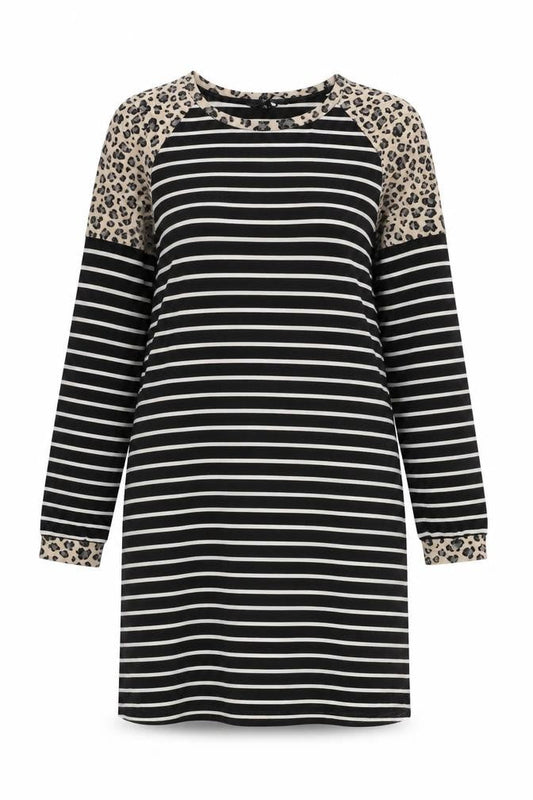VERO MODA Womens Black Striped Polyester Jumper Dress Size M Round Neck Pullover