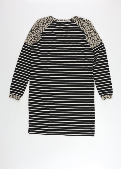 VERO MODA Womens Black Striped Polyester Jumper Dress Size M Round Neck Pullover