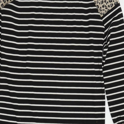 VERO MODA Womens Black Striped Polyester Jumper Dress Size M Round Neck Pullover