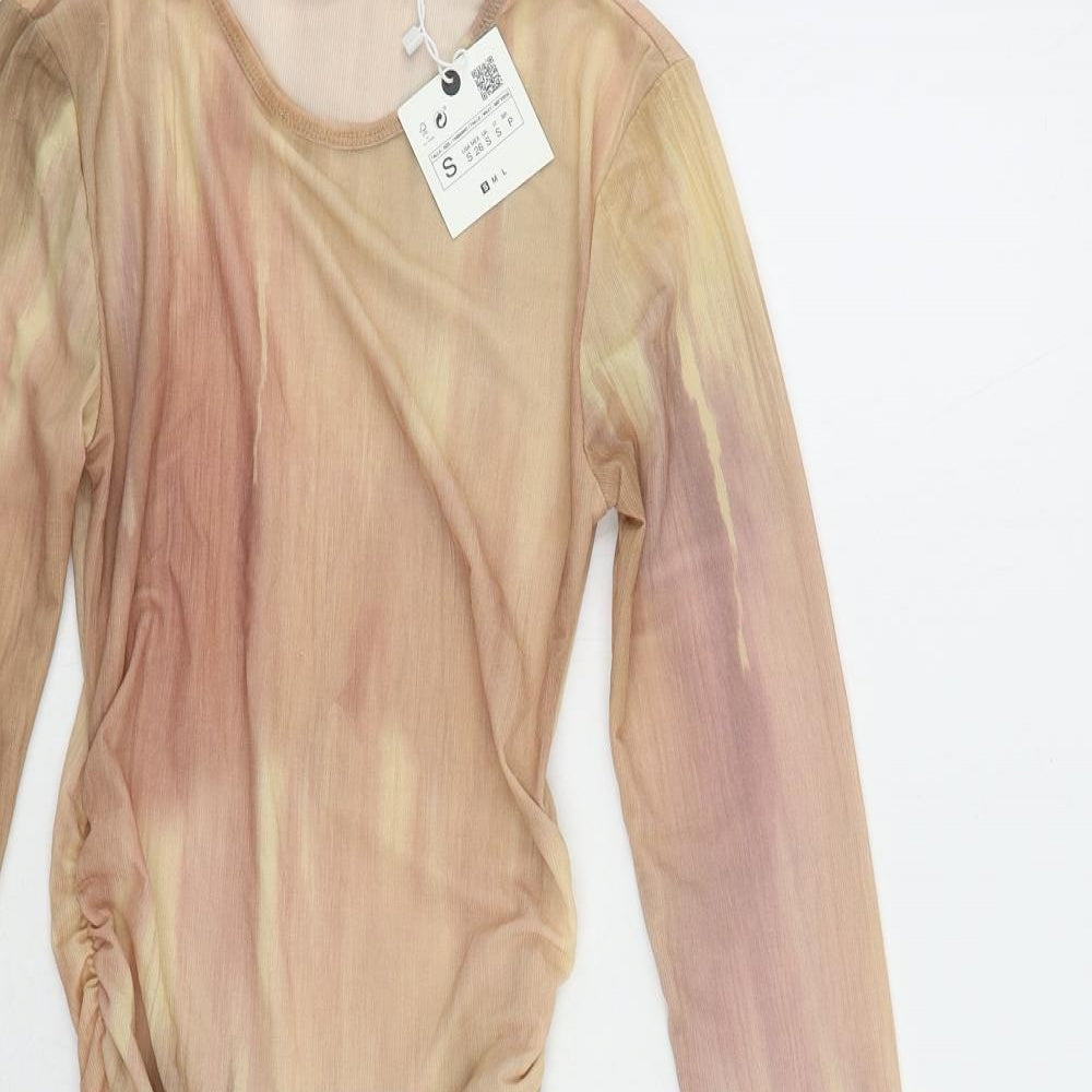 Zara Womens Beige Polyester Bodysuit One-Piece Size S Snap - Sheer