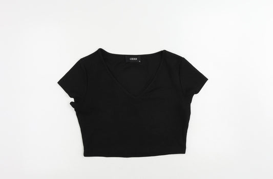 Womens UK Size XL Cider Black Cropped T-Shirt