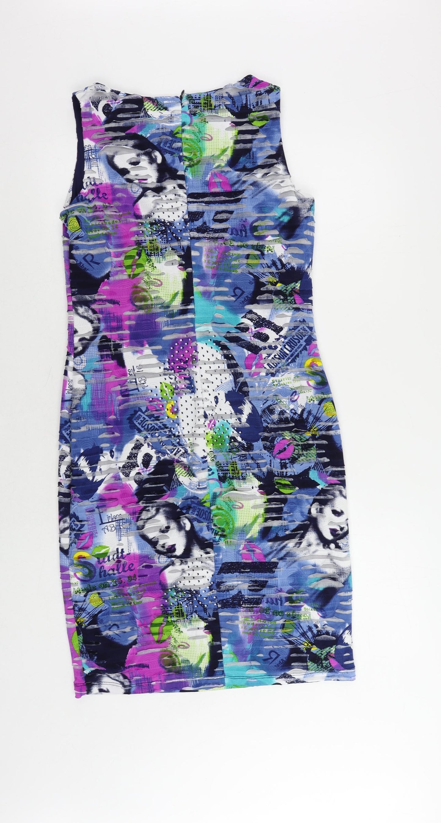 Frank Lyman Womens Multicoloured Geometric Polyester Pencil Dress Size 10 Boat Neck Zip