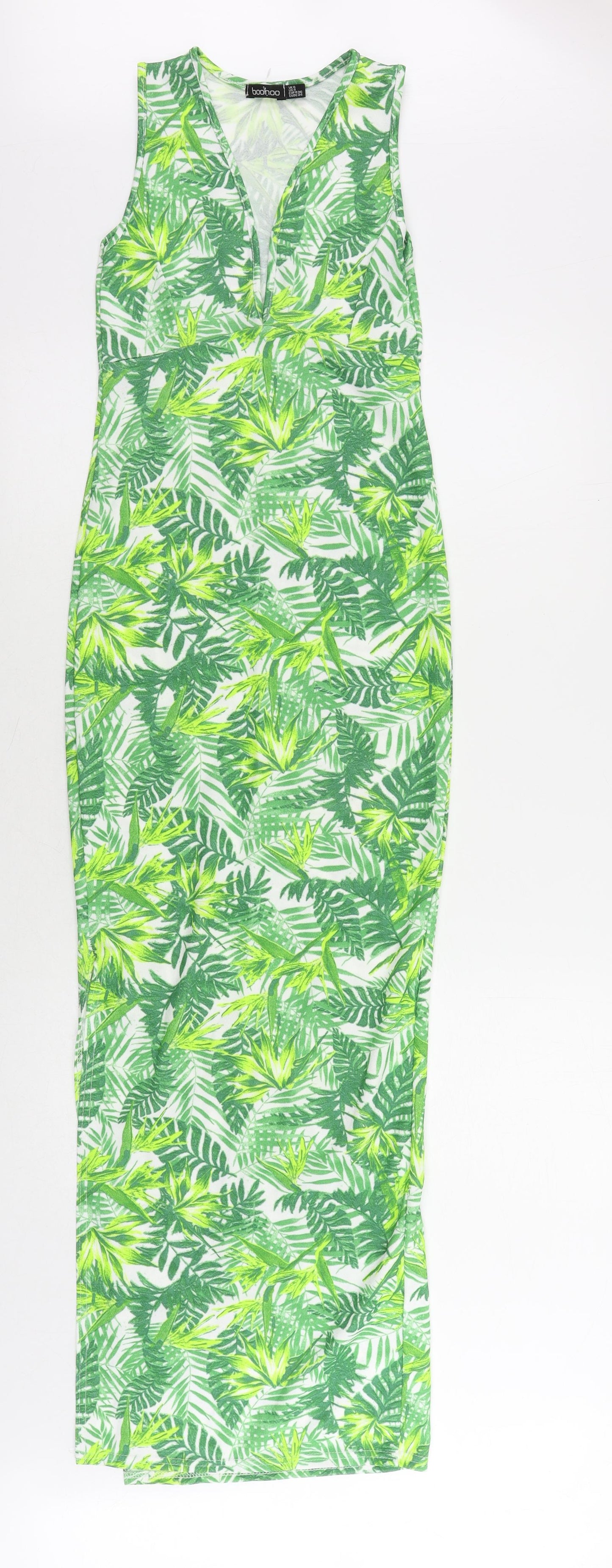 Boohoo Womens Green Geometric Polyester Maxi Size 6 V-Neck Pullover