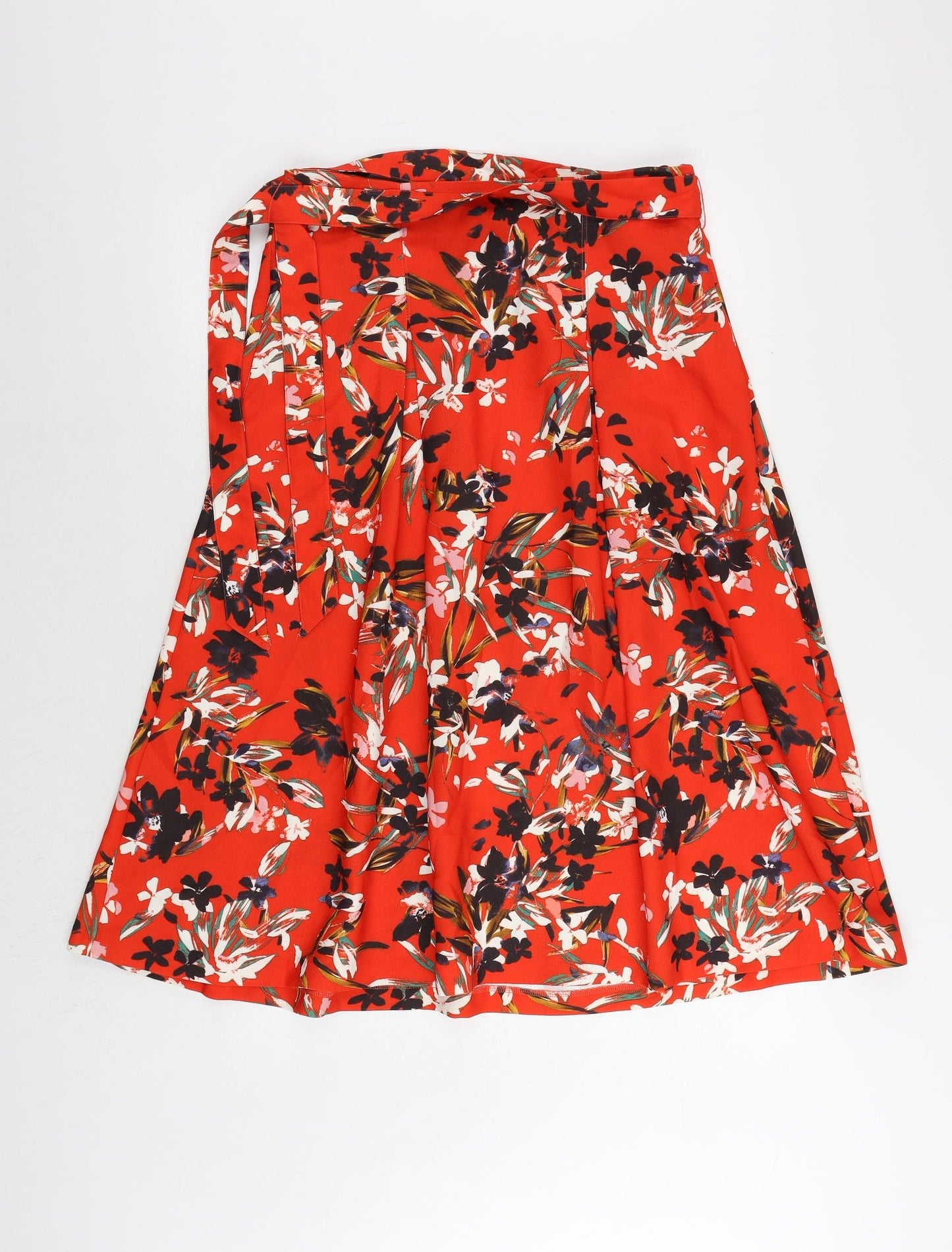 Marks and Spencer Womens Red Floral Polyester Flare Skirt Size 12 Zip
