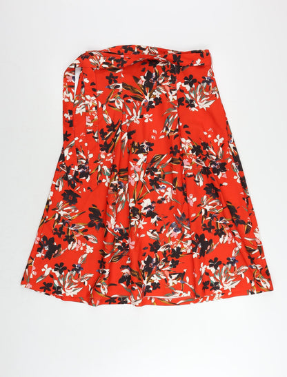 Marks and Spencer Womens Red Floral Polyester Flare Skirt Size 12 Zip