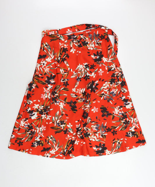 Marks and Spencer Womens Red Floral Polyester Flare Skirt Size 12 Zip