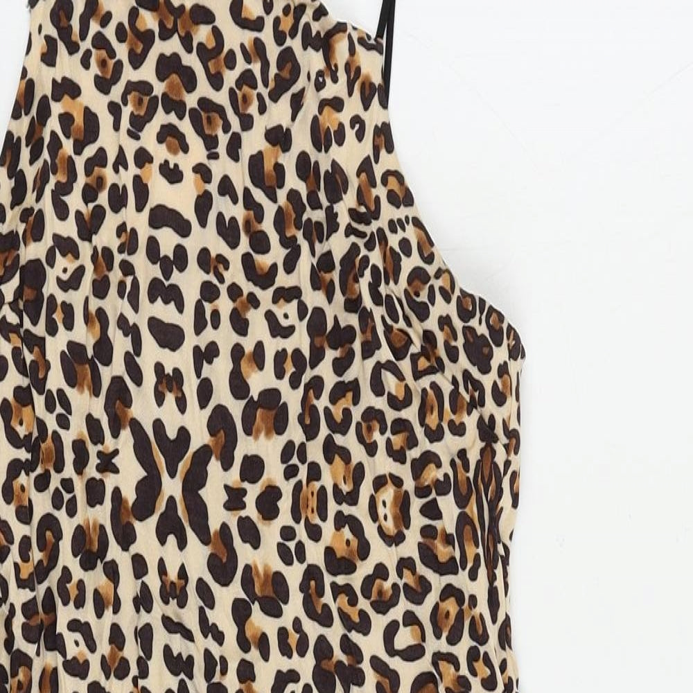 Topshop Womens Beige Animal Print Viscose Mini Size 6 Square Neck