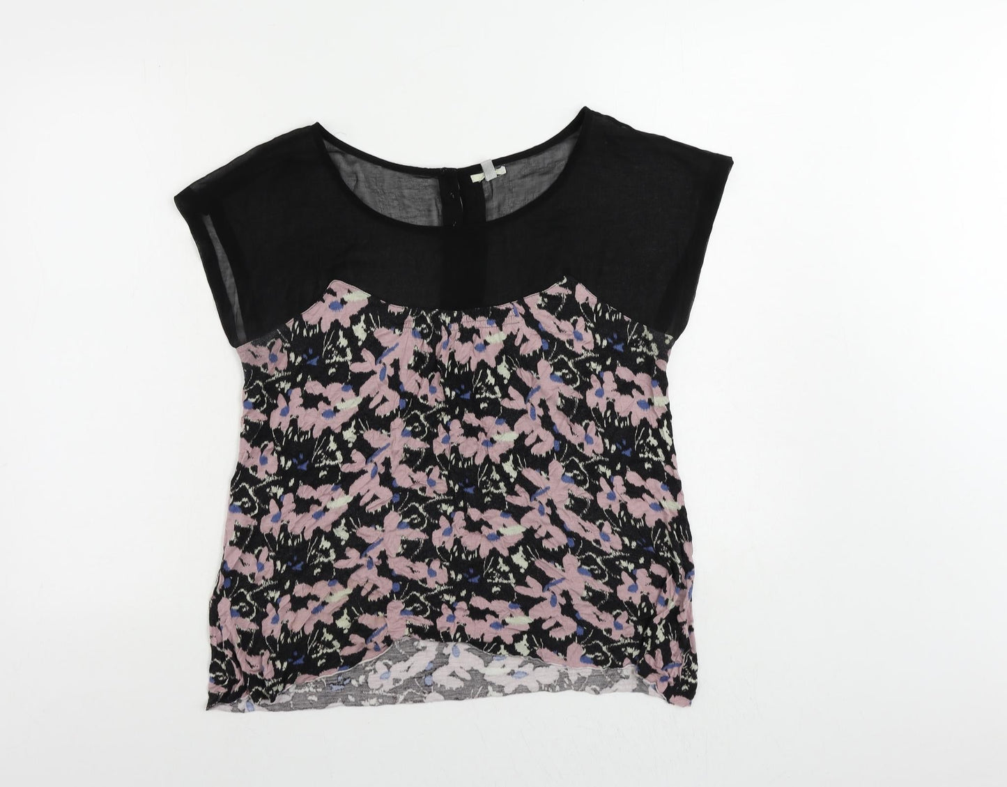 ecoté Womens Black Geometric Viscose Basic Blouse Size L Boat Neck