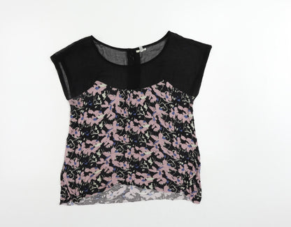 ecoté Womens Black Geometric Viscose Basic Blouse Size L Boat Neck